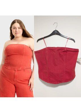 Universal Thread | Denim Corset Tube Top In Red (Size 14)